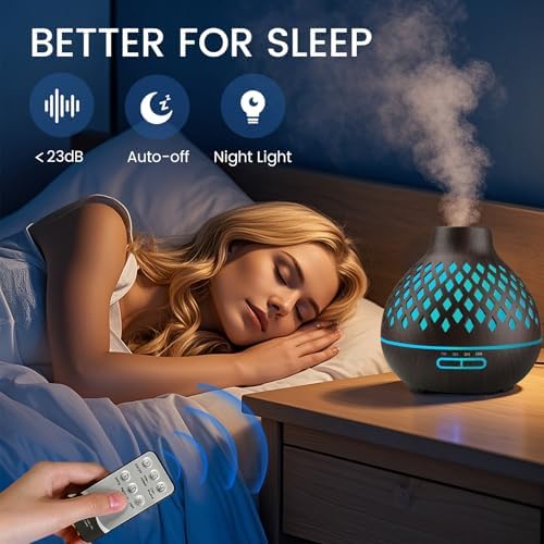 Aeshory Aromatherapy Diffuser & 12 Essential Oils Set, 550ML Aromatherapy Diffuser for Home, Ultrasonic Cool Mist Humidifier with Remote Control 4 Timer 7 Color LED Light, Waterless Auto Off, Dark - Image 3