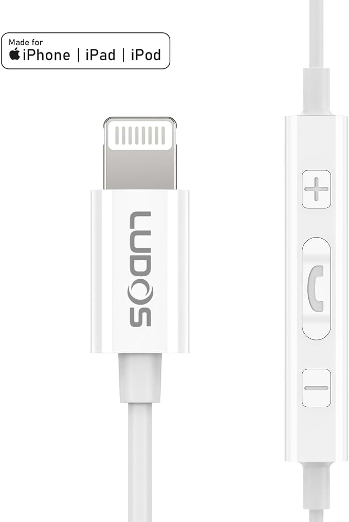 LUDOS Ultra iPhone Wired Headphones Earbuds Earphones with Lightning Connector Apple MFi Certified, 5 Years Warranty, for iPhone 14 13 12 11 Pro Max X XS XR 8 7 Plus with Microphone Control - White - Image 7