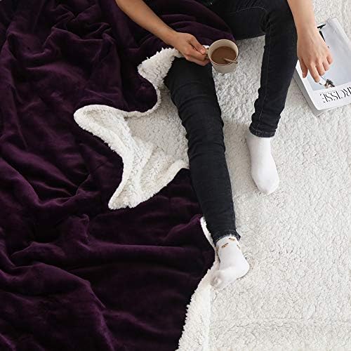 NANPIPER Bed Blanket Reversible Sherpa Flannel Blanket Super Soft Fuzzy Lightweight Fleece Microfiber (90"x90" Purple) Queen - Image 3
