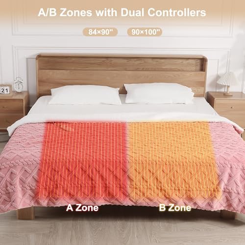 Heating Blanket Queen Size Electric Blanket-84"x90" with Dual Control, Pink - Image 4