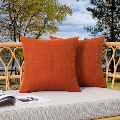 Kevin Textile Outdoor Waterproof 16”x16” Pillow Covers 2 Pack, Dark Orange by KevinTextile