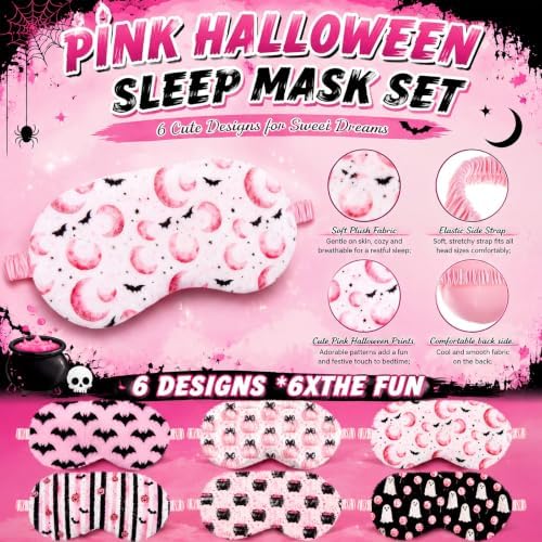 Cuffbow 6 Pack Fuzzy Sleep Masks Plush Eye Mask,Halloween,Pink - Image 3