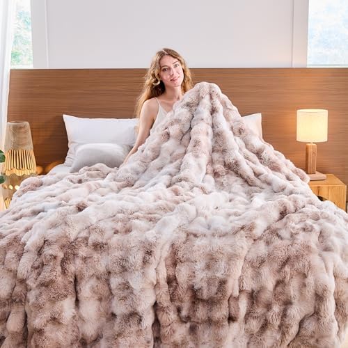 Lotus Karen Faux Fur Throw Blanket Tie-Dye Beige - Big Bubble Rabbit Fluff Blanket for Couch, Small Fluffy Fuzzy Cozy Blankets,Thick Furry Plush Shaggy Blankets,50x60 Inches - Image 4