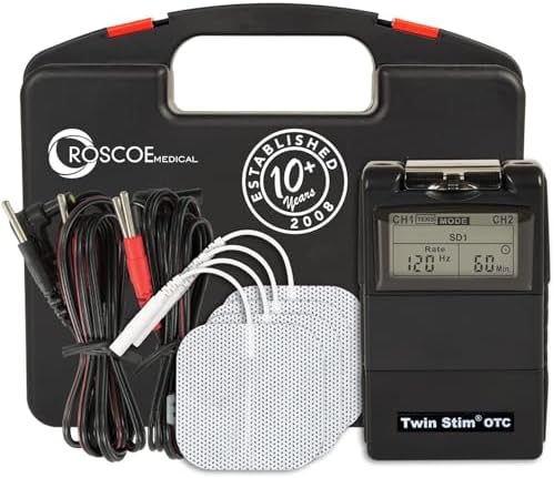 Roscoe Medical TENS Unit and EMS Muscle Stimulator, Twin Stim, OTC TENS Machine for Lower Back Pain Relief, Neck Pain, Clinical Strength Stim Machine by Roscoe+Medical