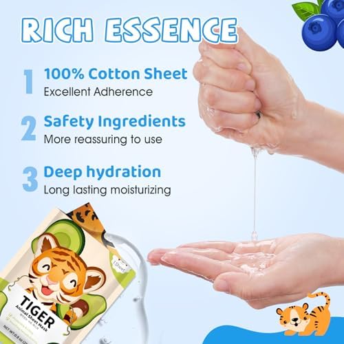 KONEUK 56 Pack Bulk Animal Face Mask for Kids, Hydrating & Moisturizing - Image 4