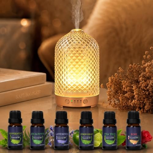 Essential Oil Diffuser for Home- 200ml Aromatherapy Diffuser for Essential Oils with 4 Timer, 7 Color LED Lights Waterless Auto Shut-Off for Home Office Décor Gifts for Women by EQUSUPRO