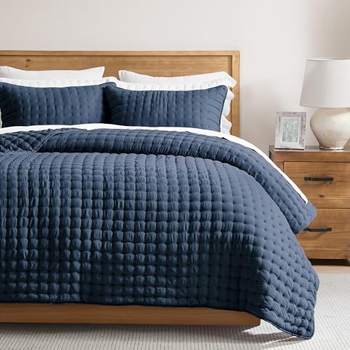 WDCOZY Navy Blue Oversized California King Size Quilt Bedding Sets with Pillow Shams, Cal King Lightweight Bedspread Coverlet, Quilted Blanket Thin Comforter Bed Cover, 3 Pieces, 118x106 inches by WDCOZY