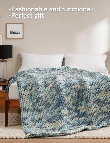 YnM Weighted Blanket, Handmade Chunky Knitted Design, Soft and Cozy, Temperature Regulating and Breathable, Machine Washable Throw for Sleep or Home Decor (Light Blue Tie-Dyed, 60x80 Inch, 15lbs) - Image 2