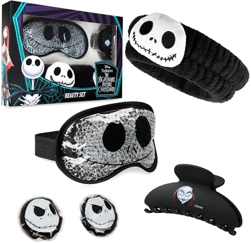 Disney The Nightmare Before Christmas Beauty Accessories Set for Women, Teens with Eye Mask Eye Pads Headband Claw Clip Pampering Gifts for Women (Black) by Disney