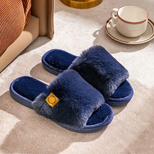 Onmygogo Indoor Slippers for Women Open Toe with Memory Foam, Soft Faux Fur Nonslip House Slippers - Image 3