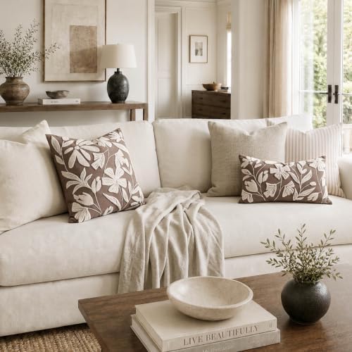 BlissBlush Decorative Throw Pillow Cover 20x20 Inch, Taupe Brown Floral Tufted Velvet Accent Pillow Case for Sofa Bed Living Room, Cover Only - Image 3