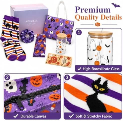 Halloween Boo Basket Gift Box for Women,Spooky Makeup Bag and Glass Cup Set - Image 5