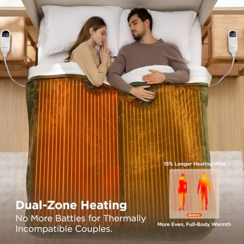 Bedsure Heated Blanket King Size, Dual Control Electric Blanket, Green - Image 3