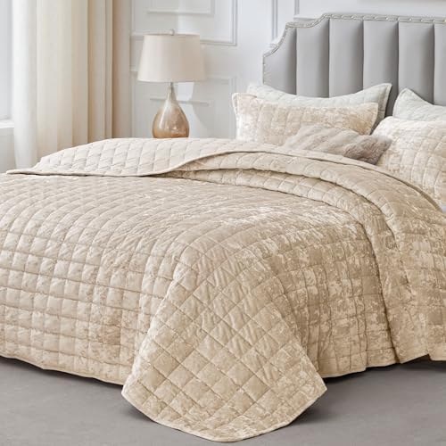BEDELITE Velvet Quilt Set King Size, Luxury Velvet Comforter Bedding by BEDELITE