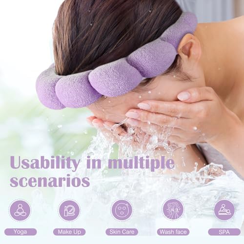 Ztomine Spa Headbands, Set of 2, Terry Cloth Headband for Washing Face or Facial, Puffy Makeup Headbands for Face Washing, Mask, Beige + Purple (1 Beige & 1 Purple Combo Pack) - Image 2