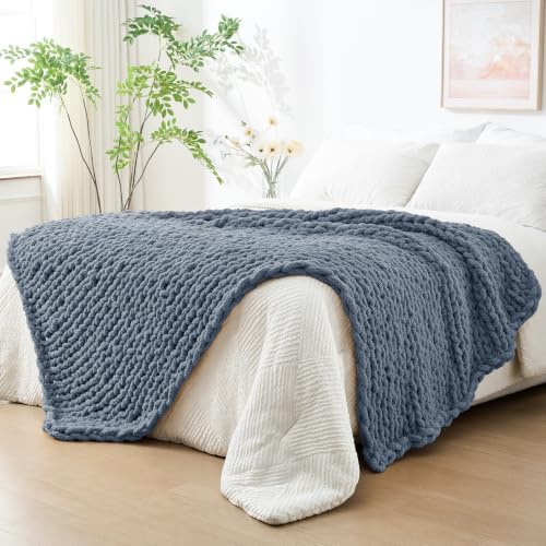 Bigacogo Chunky Knit Throw Blanket for Couch, 51x63 inches, Cold Sea Blue by Bigacogo