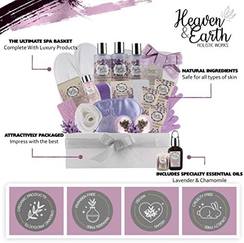Valentines Gift Baskets for Women Spa Day! Natural Lavender Chamomile Spa Bath Sets for Women Gift Infused with Essential Oils. Sulfate Free Lavender Bath Set Spa Gift Set - Image 2