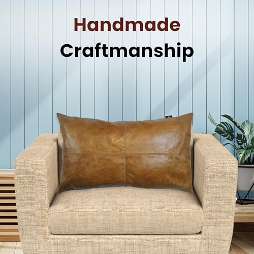 LL LEATHER LOVERS 100% Lambskin Leather Pillow Cover - Sofa Cushion Case - Decorative Throw Covers for Living Room & Bedroom, Gold Crunch Plain Pack of 1-16X24 Inch - Image 3
