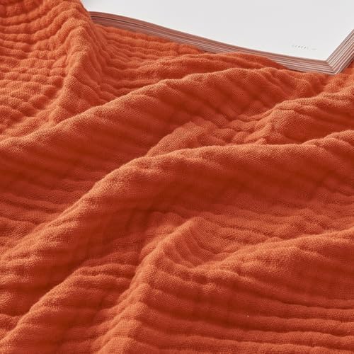 EMME Cotton Muslin Queen Blanket Bed Layering Bedspread Coverlet Breathable Gauze Soft Lightweight Adults (Heather Orange Rust, 90"x90") by EMME