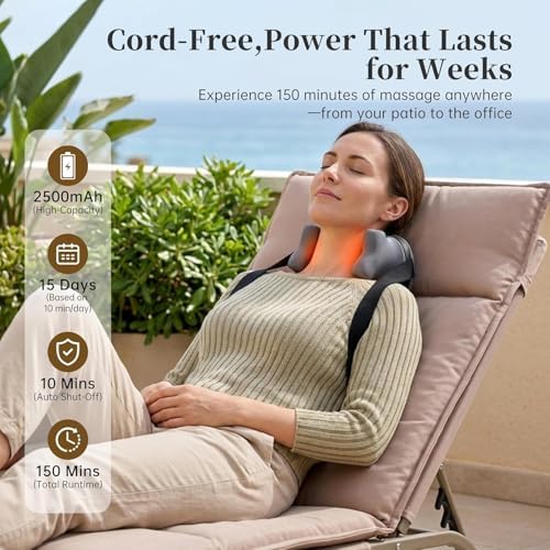 Cordless Neck and Shoulder Massager, 6D Shiatsu Kneading with Remote Control, Rechargeable Electric Back Massager with Red Light, 4 Modes 3 Speeds - Image 4