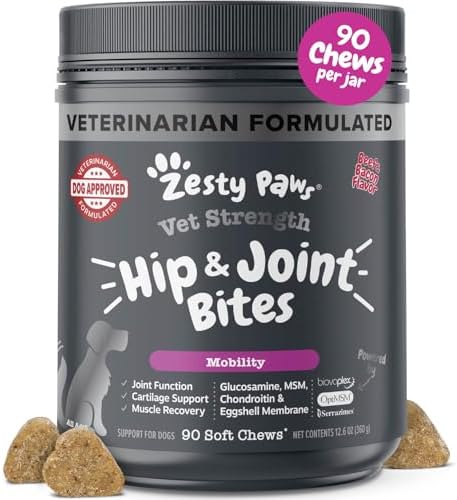 Zesty Paws Vet Strength Mobility Bites Beef & Bacon Flavor Hip & Joint Support Chews for Dogs with Glucosamine, Chondroitin, MSM, Hyaluronic Acid & Serrazimes - 90 Count by ZestyPaws