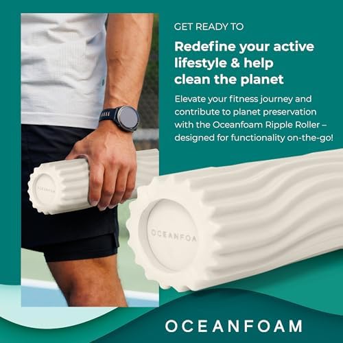 Oceanfoam Ripple Travel Foam Roller (11" x 3.35") Firm Mini Foam Roller for Physical Therapy, Deep Tissue Massage, Back Pain - High Density, Ergonomic Wave Textured - Yoga, Pilates, Exercise (Natural) - Image 4
