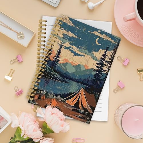 XPH Vintage Mountain Camping Spiral Notebook, Camping Gifts Journaling Notebooks for Women, Rustic Campsite Landscape Hardcover Journals for Writing 160 Pages 5.5 x 8.3 Inch, Camper Gifts - Image 2