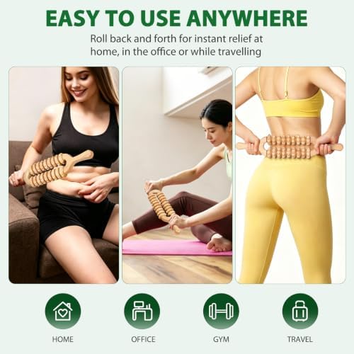 Liitrton Manual Wooden Massage Roller Stick for Muscle Relief, 18-Wheel - Image 5