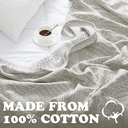jinchan 100% Cotton Muslin Blanket Twin Boho Throw Blanket 50x60 Light Gray - Image 3