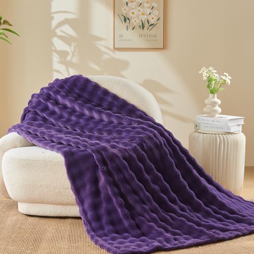 NEWCOSPLAY 3D Bubble Flannel Throw Blanket for Couch Purple, 90"×90" - Image 6