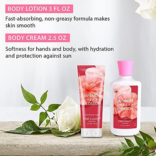 Japanese Cherry Blossom Bath & Body Kit, 3 Fl Oz Travel Size, Ideal Skincare Relaxing Home Spa Set, Includes Body Lotion, Shower Gel, Body Cream, and Fragrance Mist, Bath Gifts for Her and Him - Image 3