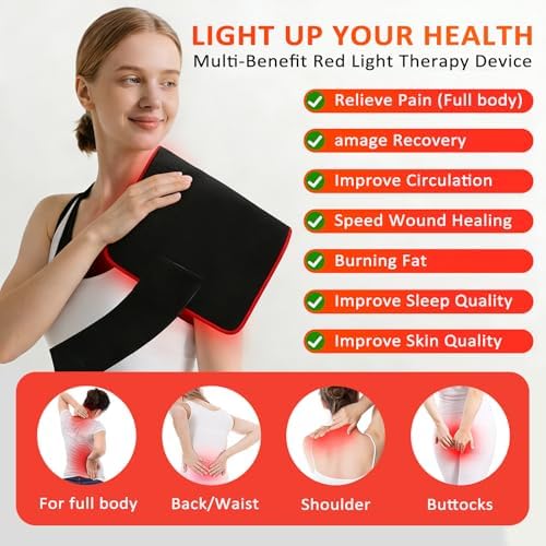 33"x17" Red Light Therapy Mat for Body Pain Relief, 660nm & 850nm Near Infrared Light Pad, 480 LED Flexible Redlight Blanket with Lightness Timer Pulse Control for Back Belly Knee Joints Muscle(Black) - Image 5