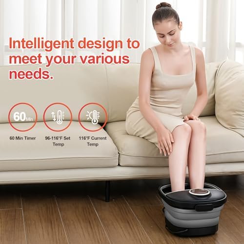 GEHONA Collapsible Foot Spa Bath with Heat,Foot Massager with Two Side Supports,Leakage Protector,Temperature Control,Bubbles,Red Light,Timer, Feet Spa Tub,Feet Soaker,Gifts (Black) - Image 5