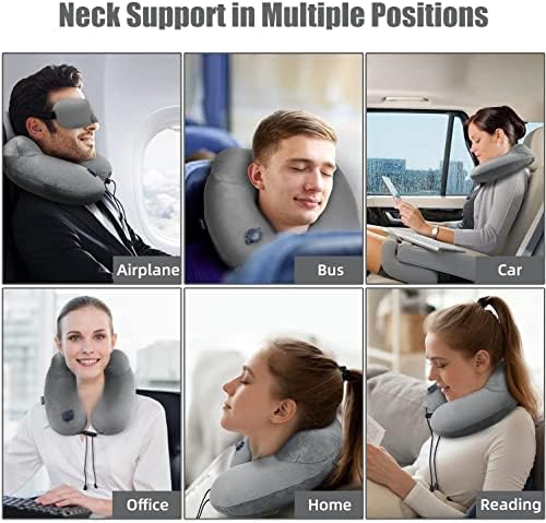 Inflatable Travel Neck Pillow for Airplanes, Super Soft Velvet Neck Support, Adjustable Firmness, Blow Up Plane Pillow for Long Flights, Road Trips, Travel Essentials with Eye Mask, Earplug - Image 6