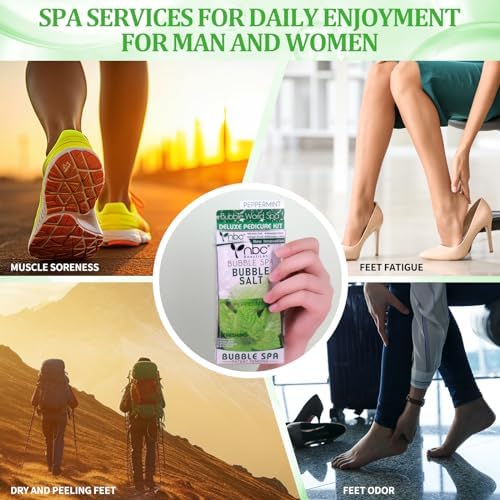 Pedicure Kit Foot Soak Set: Bubble Salt, Sugar Scrub, Massage Mask, Massage Lotion in a Box, 4 Step Foot Spa Kit for Dry Feet, Calluses and Tired Feet（3 Set Peppermint） - Image 4