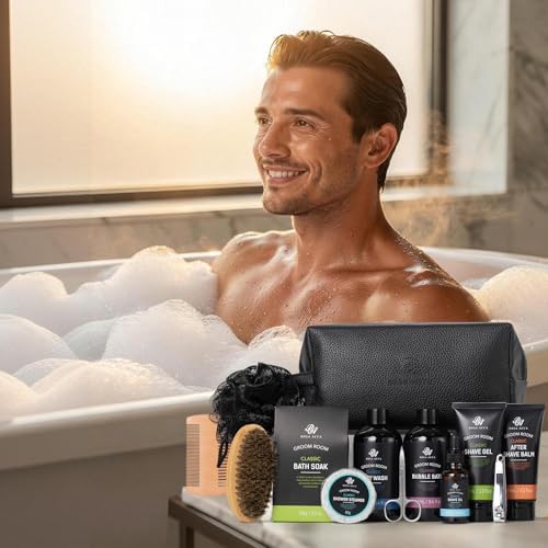 14 Pcs Bath & Body Gift Set for Men, Father's Day Gifts, Beard Grooming, Home Spa & Self Care Gift Basket, Shave Gel, Leather Bag, Christmas, Birthday, Anniversary, Dad, Husband, Boyfriend - Image 5