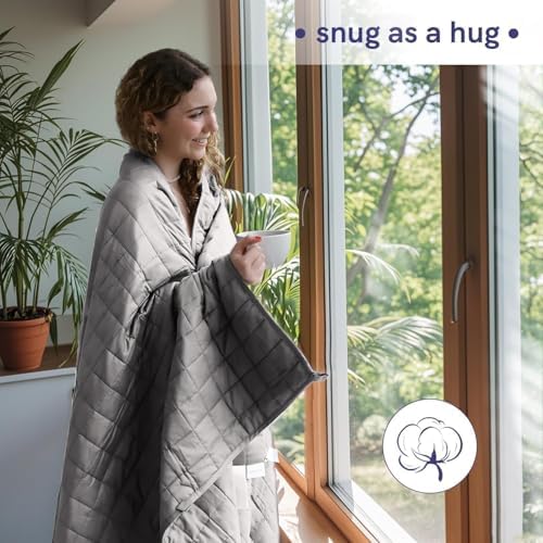 YnM 15lbs Weighted Blanket for Adults, Cotton Heavy Bed Throw Blanket with Cooling Glass Beads for All Season Use, Ideal for ~140lbs (48x72 Inches, Twin/Full, Light Grey) - Image 3