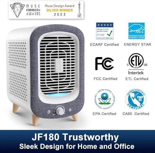 Air Purifier for Home Bedroom 780sq ft, HEPA Air Purifers with Activated Carbon, 22dbB Sleep Mode Quiet Air Cleaner for Dust, Smoke, Odor, Pet Dander, Pollen, Office Desk, JF180 Grey - Image 3