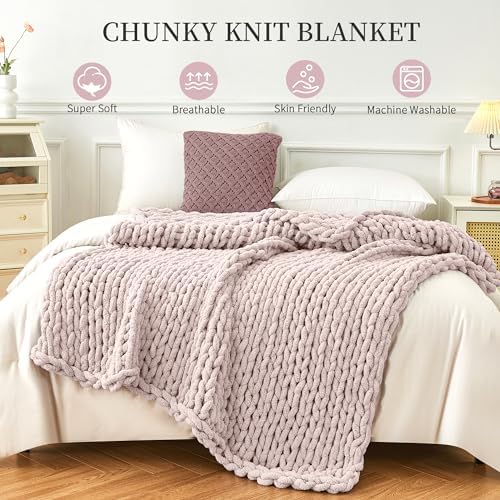 Chunky Knit Blanket Throw for Couch, 51"x63" Chunky Yarn Knitted Blankets - Image 6
