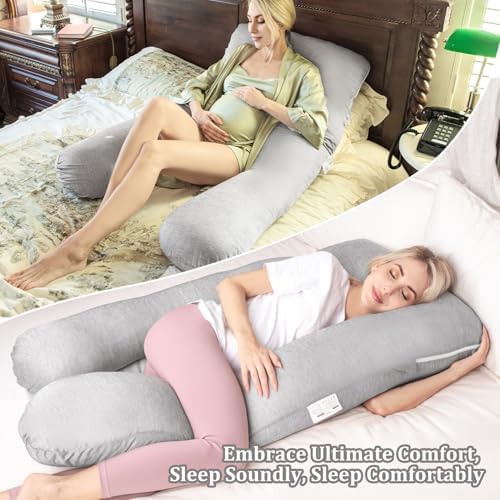 Chilling Home Pregnancy Pillow, 55in Pregnancy Pillows for Sleeping, U Shape Body Pillows for Adults, Maternity Pillow for Pregnant Women, with Grey Jersey Cotton Removable Cover - Image 4