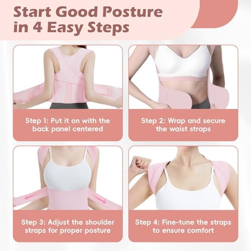 Posture Corrector for Women & Men, Full Back Brace Support with Adjustable Shoulder Straightener, Lower & Upper Back Pain Relief - Scoliosis, Hunchback, Spine Corrector (Pink, Large) - Image 7