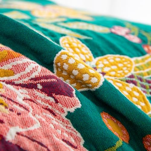 100% Muslin Cotton Throw Blanket for Bed Couch Chair, Bohemian Floral Colorful Retro Quilt Ultra Soft Reversible Gauze Blanket for All Season, 90"x98" - Image 5