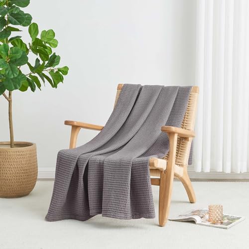 100% Cotton Dark Grey Blanket King Size for Bed - Breathable and Soft, Waffle Weave for Summer Spring, 102x90 Inches. - Image 3