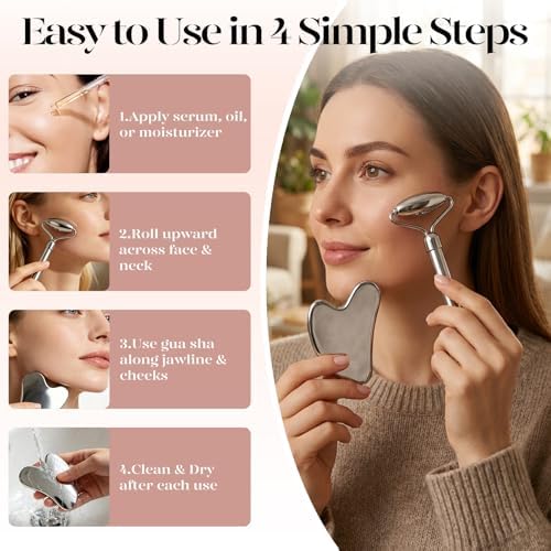 BAIMEI IcyMe Stainless Steel Gua Sha Tool & Face Roller Set - Image 6