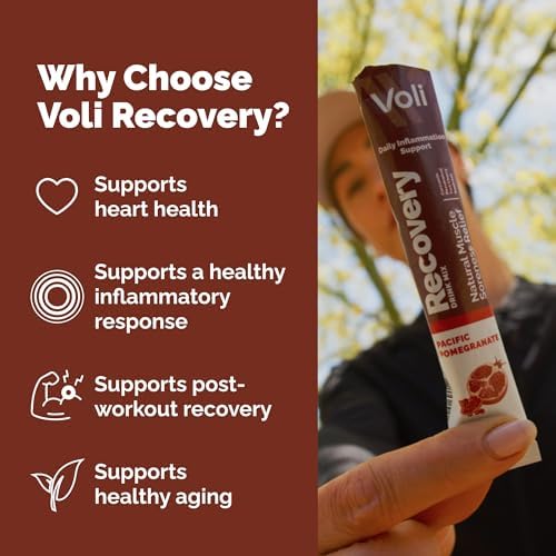 Voli Muscle Recovery Post Workout Drink Mix Packets | + Superfoods Curcumin, Tart Cherry, Ginger & Glutathione | Leg Cramp & Inflammation Support | No Added Sugar, 15 Count, Pacific Pomegranate - Image 6