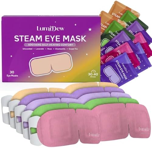 Steam Eye Mask, Self Heating Heated Eye Mask for Sleep, Warm Compress for Eyes, Moist Heat for Dry Eye Relief, Stye Eye Treatment, Spa, Travel Essentials, Variety 30 Pack by LumiDew