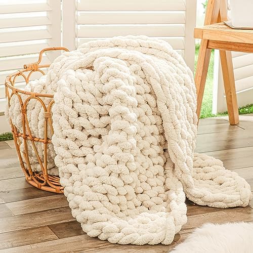 Bigacogo Chunky Knit Throw Blanket for Couch, 40x60 inches, Beige by Bigacogo