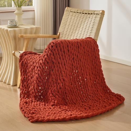 Bigacogo Chunky Knit Throw Blanket for Couch, 40x40 inches, Rust Red by Bigacogo