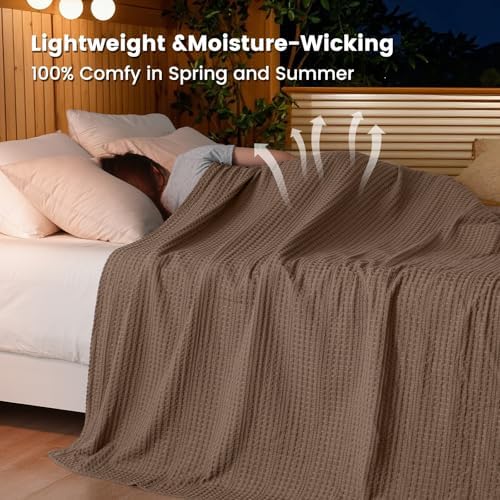 PHF Lightweight Waffle Weave Blanket King Size 104"x 90", Soft Woven Summer Blanket for Hot Sleepers - Aesthetic Home Decor for Couch Bed Sofa, Pet Friendly, Mocha - Image 6