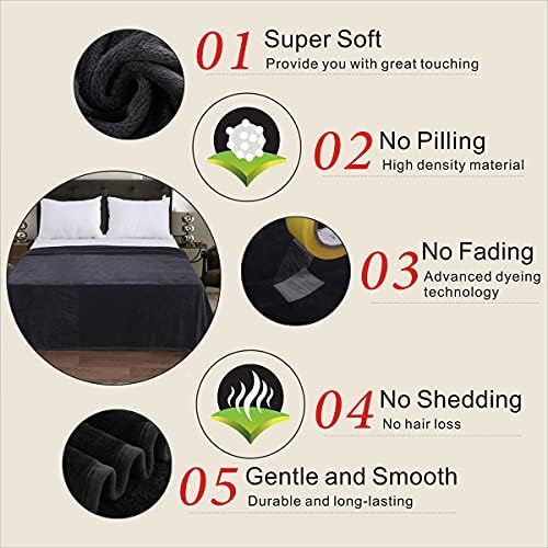 Polar Fleece Blanket Twin Size Lightweight Throw for The Bed Extra Soft Brush Fabric Super Warm Sofa Blanket 66" x 90"(Black Twin) - Image 4